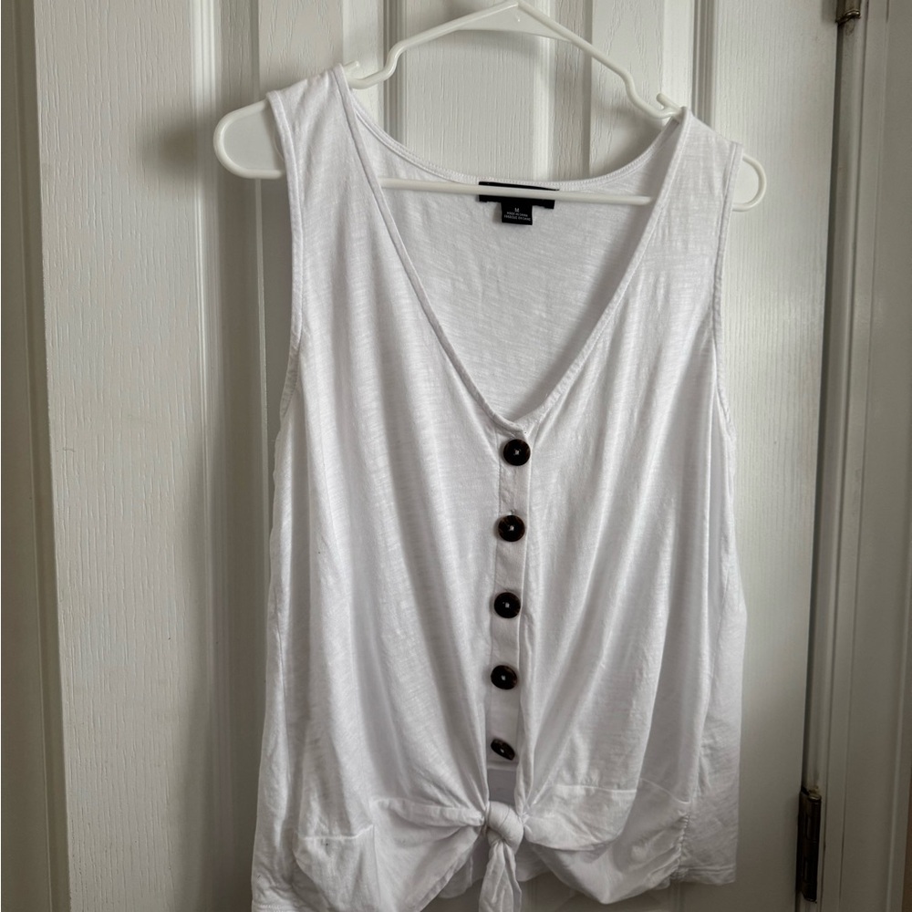 Sanctuary White Tank Top with Tie Front and Buttoned Style